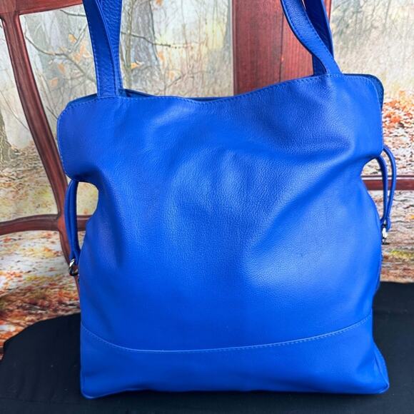New York Cobalt Blue Leather Concealed Carry Tote w/ Nylon/Leather Clutch - Picture 3 of 13